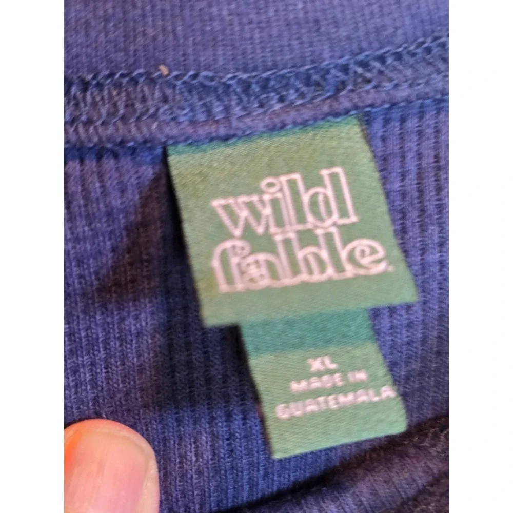 Wild Fable Navy Blue Waffle Knit Raw Hem Cropped Thermal Top XL - Picture 2 of 8